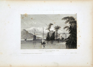 Alte Ansicht Wintermere See, Lagerhäuser Stores, am Wintermere See England, 1832