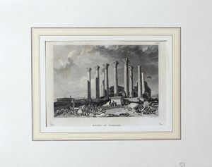 Alte Ansicht Jordanien Griechisch-Römischer Tempel RUINS OF DJERASH,  1840