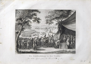 Alte Ansicht Revolutionskrieg Frankreich Vendee Die Friedensstiftung in der Vendée, den 20ten April 1795., 1817