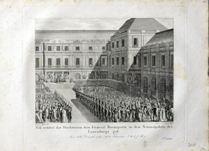 Alte Ansicht Luxembourg Stadt Nationalpalast Fest, welches das Direktorium dem General Buonaparte in dem Nationalpallaste des Luxemburgs gab., 1817