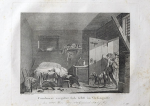Alte Ansicht Revolutionskrieg Frankreich Condorcet Condorcet vergiftet sich selbst im Gefängnisse, den 28. Maerz 1794., 1816