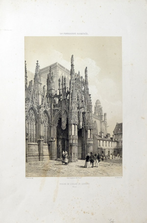 Alte Ansicht Portal der Kathedrale von Eure (Rouen Frnkreich) PORCHE DE L`ÉGLISE DE LOUVRE * (Eure), 1852
