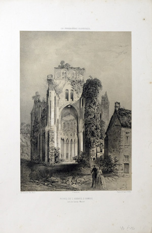 Alte Ansicht Ruinen Frankreich Abtei Hambie RUINES DE L`ABBAYE D`HAMBIE,  1852