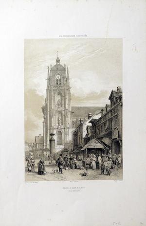 Alte Ansicht der Kathedrale St. Jean Elbeuf untere Seine Frankreich ÉGLISE St JEAN ELBEUF (Seine-Inférieur), 1852