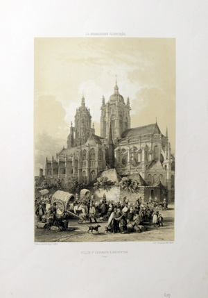 Alte Ansicht der Kathedrale von Argentan Frankreich EGLISE St GERMAIN A ARGENTAN, 1852