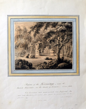 Alte Ansicht Lothringen Lorraine Frankreich, Ruinen Ruines of the Hermitage, near the Sacred Fountain, in the woods of Lorraine, 1803