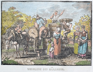 Alte Ansicht Müllheim bei Freiburg / Rhein, Weinlese WEINLESE BEI MÜLLHEIM., 1836