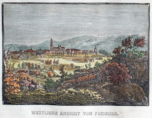 Alte Ansicht Freiburg i.Br. WESTLICHE ANSICHT VON FREIBURG, 1836