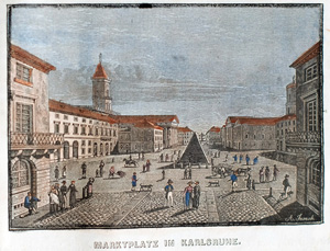 Alte Ansicht Karlsruhe Marktplatz MARKTPLATZ IN KARLSRUHE., 1836