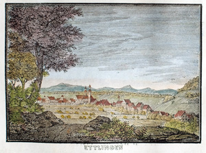 Alte Ansicht von Ettlingen bei Karlsruhe ETTLINGEN, 1836