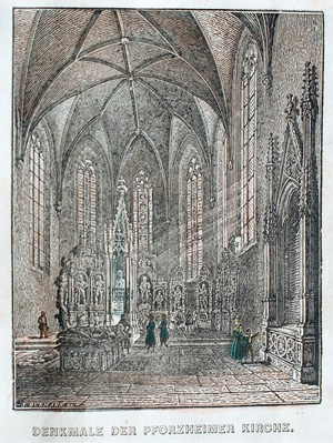 Alte Ansicht Pforzheim, Kirche DENKMALE DER PFORZHEIMER KIRCHE., 1836