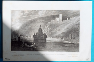 Alte Ansicht Caub am Rhein CASTLE OF PFALZ, CAUB, AND RUINS OF GUTENFELS., 1832