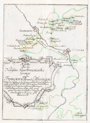 Karte über die Nassau Saarbrückische Grenze gegen Frankreich und Lothringen Karte über die Nassau Saarbrückische Grenze gegen Frankreich und Lothringen,  1770
