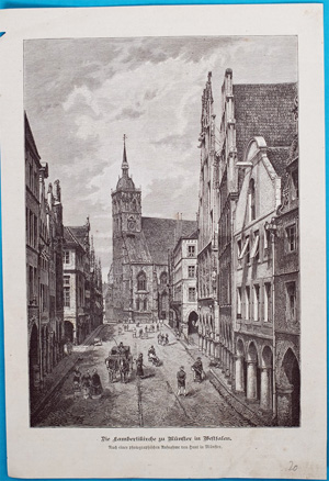 Alte Ansicht Münster Lambertikirche Die Lambertikirche zu Münster in Westfalen.,  1870