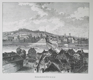 Alte Ansicht Saarbrücken, Alte Brücke Blick von St. Johann nach Alt-Saarbrücken, 1872