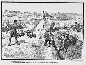 Alte Ansicht Saarbrücken Spicherer Höhen Krieg Saarbrücken, Soldaten am Spicherer Berg im August 1870, 1895