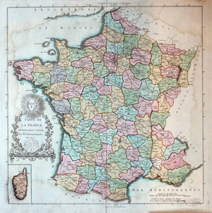 Alte Landkarte Frankreich nach Departements Carte de La La France,  1790