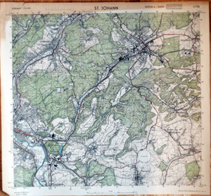 Alte Landkarte Saarbrücken St. Johann und St. Ingbert  ST. JOHANN (Saarbrücken),  1940