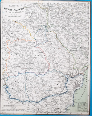 Alte Landkarte von Moldau, Walachei, Siebenbürgen  KARTE von der MOLDAU, WALACHEI u. SIEBENBÜRGEN, nebst Theilen der angrenzenden Länder.,  1850