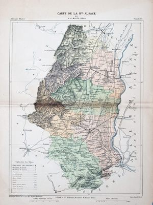 Alte Landkarte oberes Elsass CARTE DE LA Hte. Alsace,  1880
