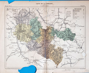 Alte Landkarte von Lothringen CARTE DE LA LORRAINE,  1884