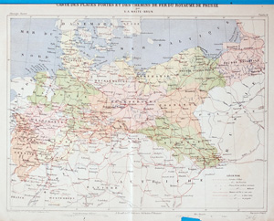 Alte Landkarte der Festungen und Eisenbahnen im preussischen Königsreich CARTE DES PLACES FORTES ET DES CHEMINS DE FER DU ROYAUME DE PRUSSE,  1884