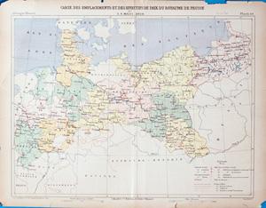 Alte Landkarte der Standorte und Belegschaften der preussischen Länder CARTE DES EMPLACEMENTS ET DES EFFECTIFS DE PAIX DE PRUSSE,  1884