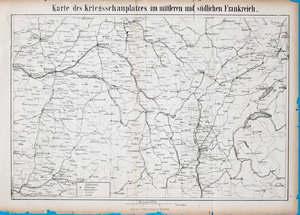 Alte Landkarte Lyon Tours Orleans Mittelfrankreich Kriegskarte Karte des Kriegsschauplatzes im mittleren und südlichen Frankreich.,  1870