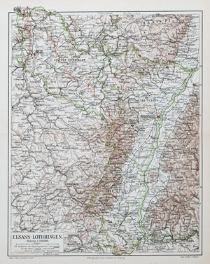 Alte Landkarte Deutsches Reich Elsass-Lothringen Elsass-Lothringen,  1880