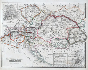 Alte Landkarte Österreich-Ungarn Kronländer Wien Triest Österreichische Monarchie,  1875