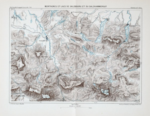 Alte Landkarte Österreich Salzburg Salzkammergut MONTAGNES ET LACS DE SALZBOURG ET DU SALZKAMMERGUT,  1875