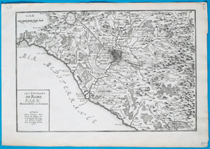 Alte Landkarte Rom Italien Mittelmeer LES ENVIRONS DE ROME, MER MEDITERRANÉE,  1700
