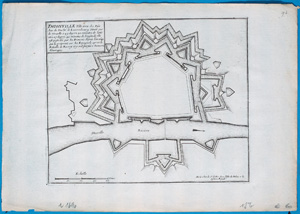 Alte Landkarte Thionville Frankreich Citadelle Chateau Thionville France,  1690