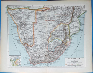 Alte Landkarte Südafrika  SÜD-AFRIKA (KAPKOLONIEN),  1870