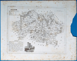 Alte Landkarte Frankreich, Ost-Frankreich  ALLIER Moulins Gannat Montlucon France,  1870