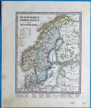 Alte Landkarte Schweden Norwegen Dänemark SCHWEDEN, NORWEGEN und DÄNEMARK,  1864