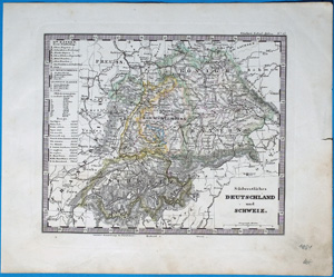 Alte Landkarte Deutschland Süddeutschland Schweiz Südwestliches DEUTSCHLAND und SCHWEIZ,  1864