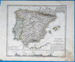 Alte Landkarte Spanien Portugal SPANIEN und PORTUGAL,  1864