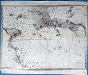 Alte Weltkarte DIE VULKANISCHEN ERSCHEINUNGENDER ALTEN WELT, IN UND UM DEN ATLANTISCHEN OCEAN,  1855