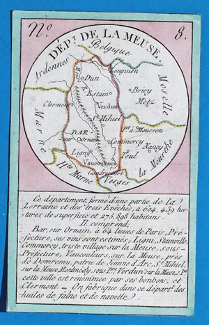 Miniatur-Landkarte Frankreich Meuse Begique Moselle Vosges Marne Ardennes DEPARTEMENET DE LA MEUSE,  1850