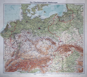 Alte Landkarte 3. Reich Die Oberflächengestalt Mitteleuropas,  1940