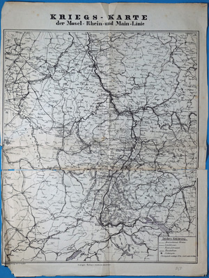 Alte Landkarte Saargebiet und Bayr. RHEIN-PFALZ Kriegskarte der Mosel Rhein und Main Linie,  1914