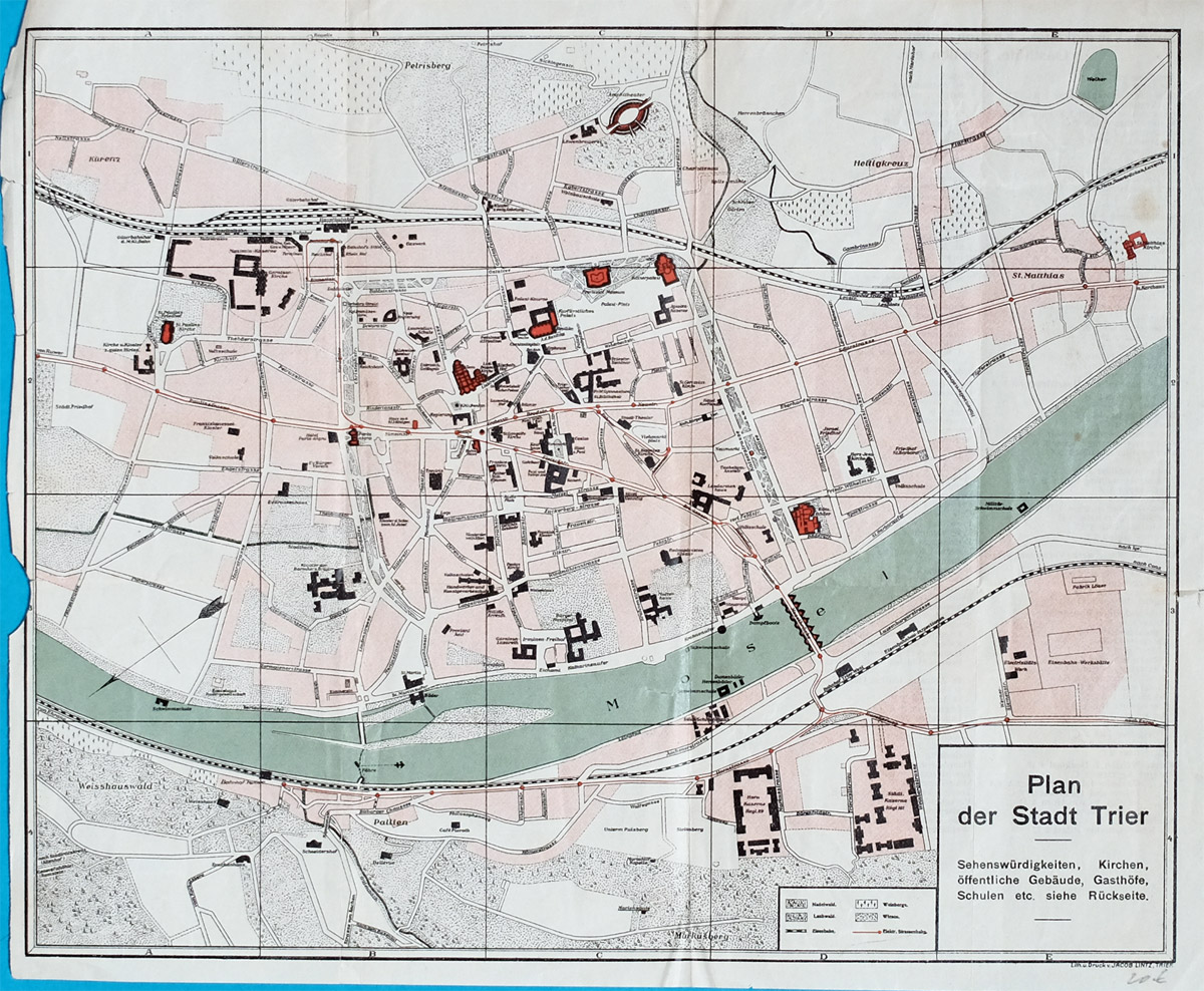 Alter Stadtplan Trier Farblithografie Plan Der Stadt Trier Deutschland Antiquariat
