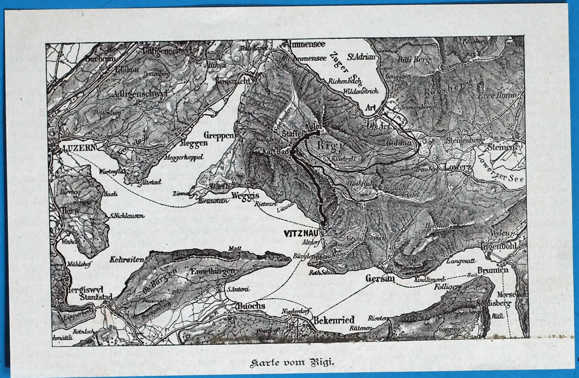 Alte Landkarte Schweiz Luzern Vitznau Immensee Karte vom Rigi,  1880